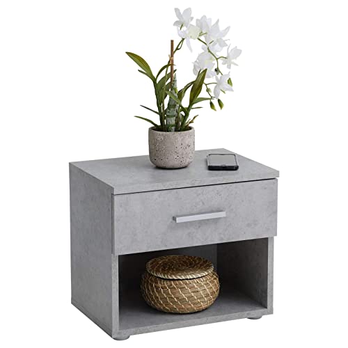 IDIMEX Table de Chevet MAEL, Table de Nuit casier avec 1 tiroir et 1 Niche, en mélaminé décor béton