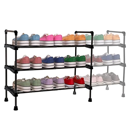 1ABOVE 3 Tier Extendable Shoe Rack, Heavy duty Metal Shoe Rack, Shoe Storage, Quick Assembly No Tools Required, Holds up to 15 pairs (BLACK)