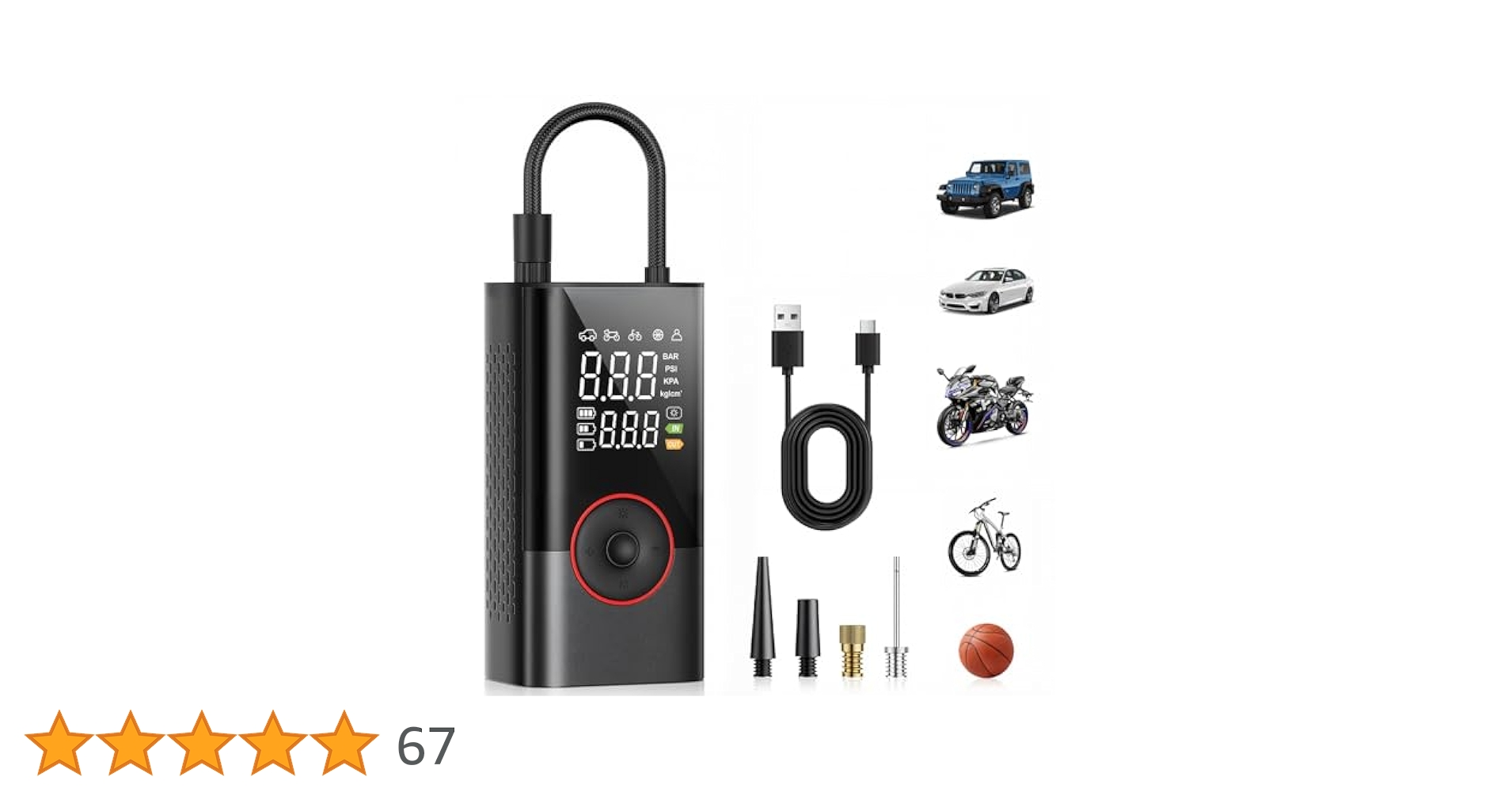Amazon | 電動空気入れ 自転車 バイク 車 用 充電式 コードレス