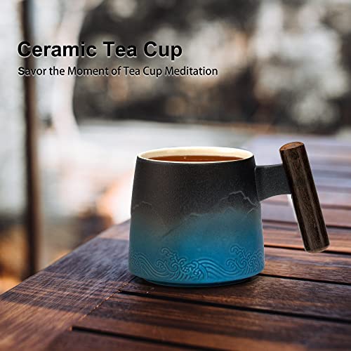 Suyika Ceramic Tea Cup With Infuser And Lid Tea Mugs Wooden Handle For Steeping Loose Leaf Tea 400Ml, 13.5 Oz, Gradient Navy Blue & Black #TOP6