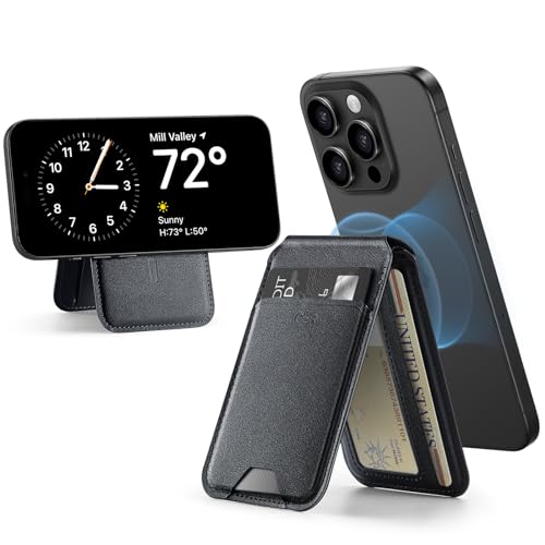 ESR Cartera MagSafe(HaloLock), Compatible Magsafe Wallet, Soporte Ajustable, 3 Tarjetas, Cuero Vegano, para iPhone Series 16/15/14/13/12, NO para 13/12 Mini, Negro