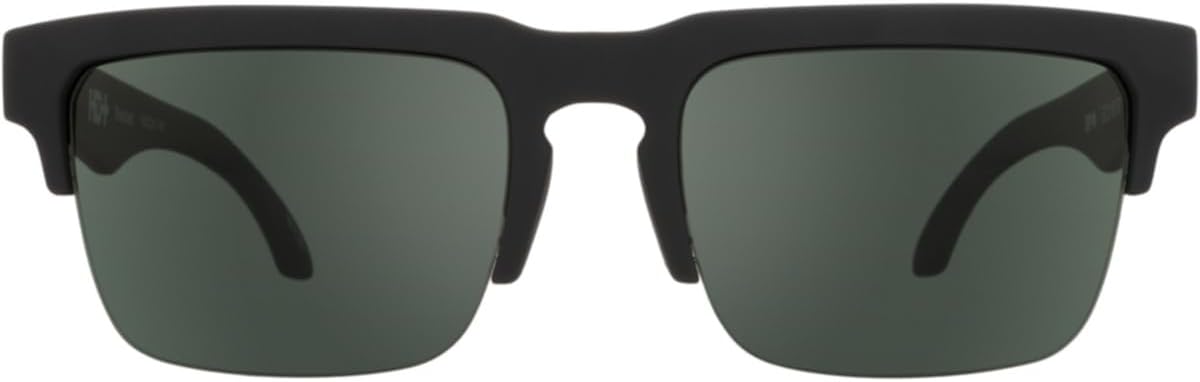 Spy Optic Helm 50/50, Square Semi-rimless Sunglasses, Color and Contrast Enhancing Lenses, Soft Matte Black - Happy Gray Green Polarize Lenses