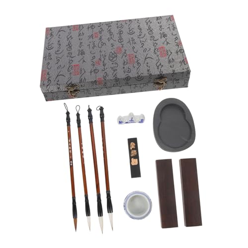 Angoily 1 Set Calligraphy Painting Set Brush Study Ink Stone Calligraphy Writing Kit Student Stationery Wood