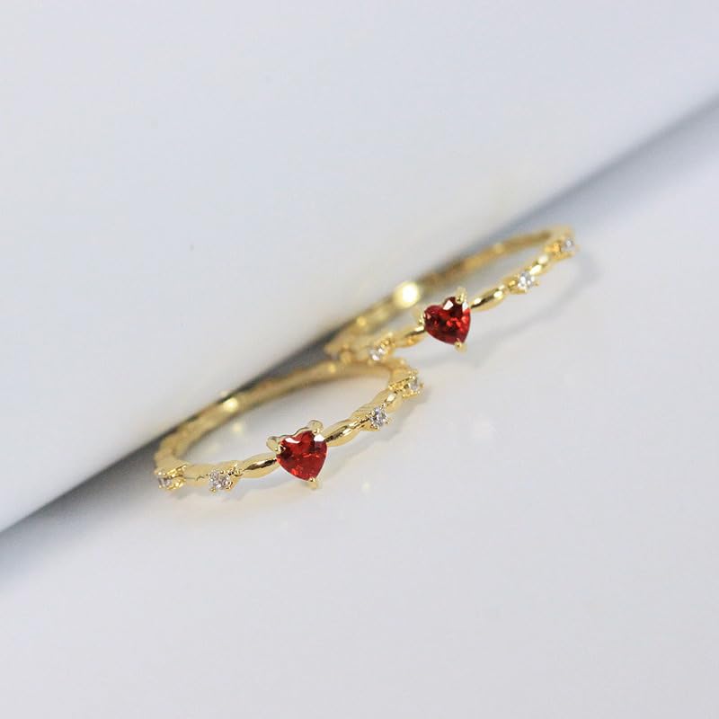 Gold-Tone Heart Engagement Ring for Women, Romantic Red Gemstone with Twisted Band Design, Dainty Alloy Promise Ring4