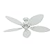Hunter Fan Company 54097 Bayview 54-Inch ETL Damp Listed Ceiling Fan with Five white Wicker/White Palm Leaf Plastic Blades, White