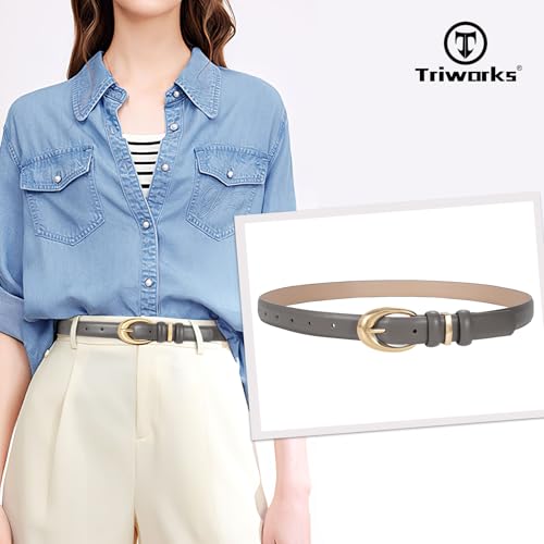 Image of TRIWORKS Women Leather Belt for Jeans Pants Fashion Ladies Skinny Faux Leather Dress belt with Gold Buckle