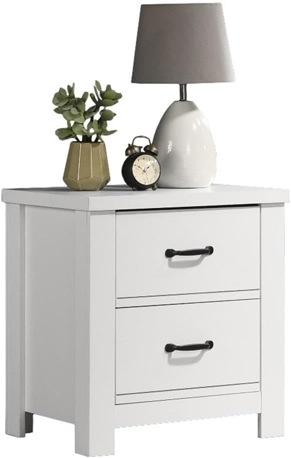 Lilola Home Cassini 21.5-inch White 2-Drawer Nightstand – Modern Bedside Table with Black Handles & Smooth-Glide Storage Drawers
