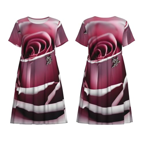 Robe d'été décontractée motif rose rose romantique à manches courtes - 6