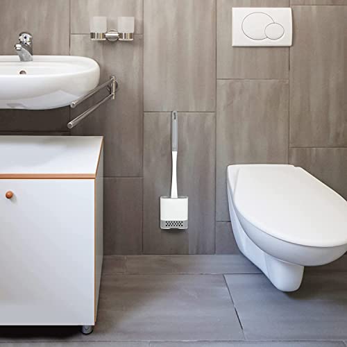 Wfcysimo Silicone Toilet Brush 2 Pack, Toilet Brush Set With Ergonomic Handle And Wall Mounted Container, Deep Cleaning, Space Saving, Quick-Dry Toilet Bowl Brush And Holder For Bathroom (Gray White) #TOP6