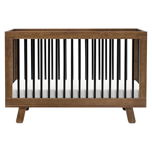 Image of Babyletto Hudson 3-in-1 Convertible Crib with Toddler Bed Conversion Kit in Natural Walnut/Black, Greenguard Gold Certified