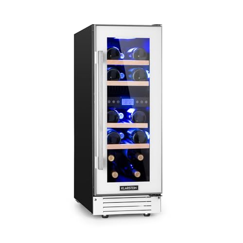 KLARSTEIN Cantinetta Vino Design da Incasso, Cantinetta Vino Refrigerata a Zona Doppia per Vino Rosso, Bianco e Birra, Controlli Touch, Frigo Vino Cantinetta per Esterno/Interno, 53L, 17 Bottiglie