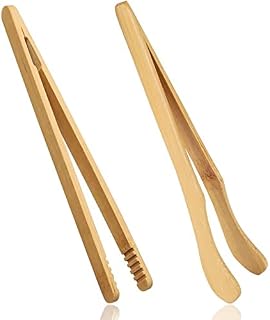 2 pcs Bamboo Toaster Tongs, 18 cm/7 inch Wooden Tongs Reusable Bamboo Kitchen Tongs for Cheese Bread Tea