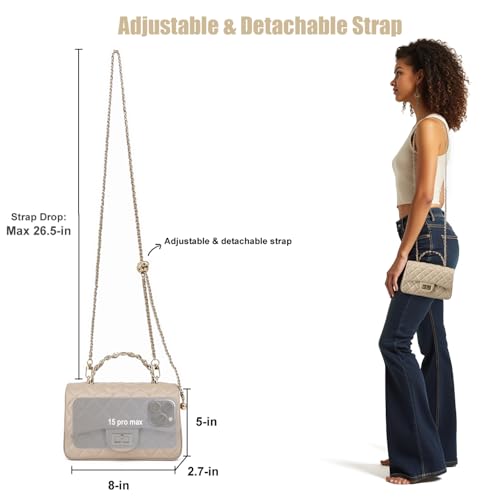 Image of M-ioi-M Small Quilted Crossbody Bags for Women,Leather Shoulder Bag with Gold Chain Strap,Metal Top Handle Flap Evening Purse