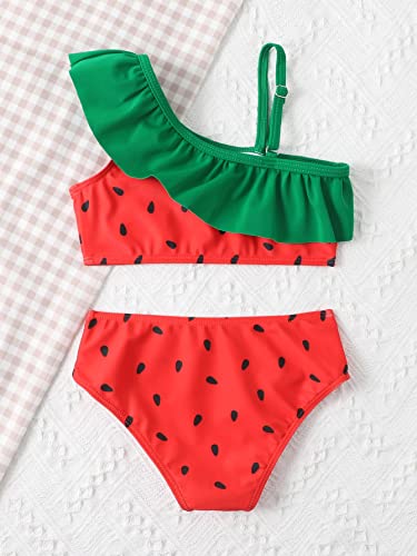 WDIRARA Toddler Girl's Watermelon Print Ruffle Trim Bikini Swimsuit Two Piece Bathing Suits2