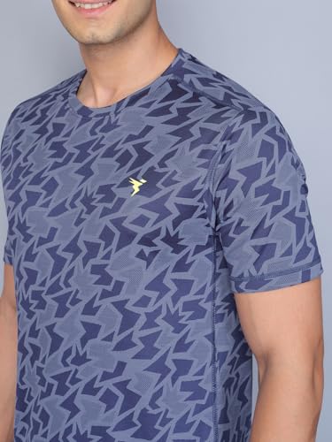Image of TECHNOSPORT Men Polyester Regular Fit Half Sleeve Jacquard T-Shirt with Double Cool, Quick Dry & Anti Microbial for Sports, Running & Casual Use