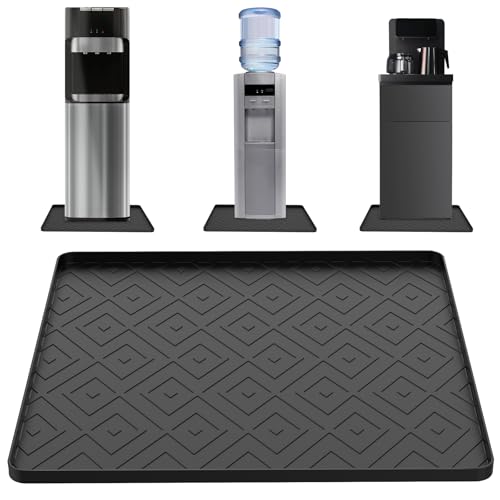 Image of Water Cooler Mat, 19.7 inch x 19.7 inch Silicone Water Dispenser Mat, Non Slip Water Cooler Tray with Raised Edge for Foor Protector, Waterproof Tray for Mini Fridge, Humidifier, Ice Maker, Kitchen (Black)