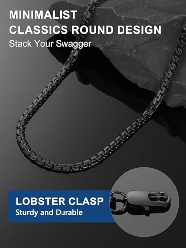 ChainsPro 4/6mm Box Chain Necklace,14/18/22/24/26/28/30inch, 316L Stainless Steel/Gold Plated/Black Link Chains Send Gift Box3