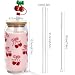Mason Life Cherries Bows Glass Cups, 2Pcs 18OZ Cherry Decor Iced Coffee Cups, Coquette Cute Tumbler, Valentines Day Gift, Pink Preppy Stuff for Teen Girls, Birthday Gift for Women Her