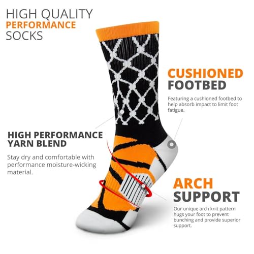 Image of ChalkTalkSPORTS Basketball Socks - Cushioned Mid-Calf Crew - Youth & Adult | Moisture-Wicking Performance Blend, Athletic Basketball Gear, Stay-Up Technology, Arch Support, Breathable, Boys and Men