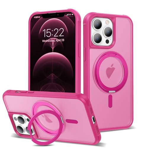 Image of Compatible with iPhone 12 /13 Pro Max Case with Stand 6.7 inch,Rose Red | Matte Translucent Phone Case for iPhone 12 /13 Pro Max,360 Magnetic Ring Stand,Compatible Mag-Safe,Military Grade Protection