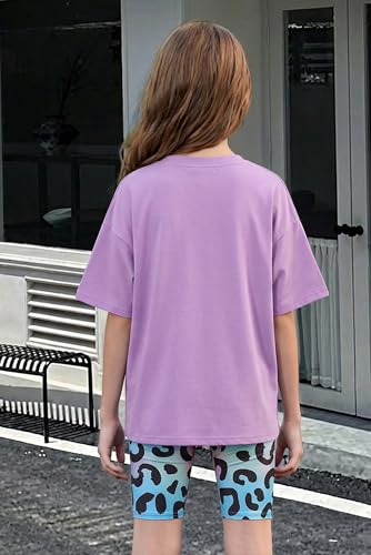 Image of Arshiner Girls Clothes Summer 2 Piece Outfits Drop Shoulder T-Shirts and Biker Shorts Kids Fashion Clothing Sets