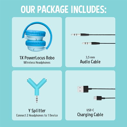 Image of PowerLocus Kids Headphones Wireless, 74 /85 /94dB Volume Limit, 45H Playtime
