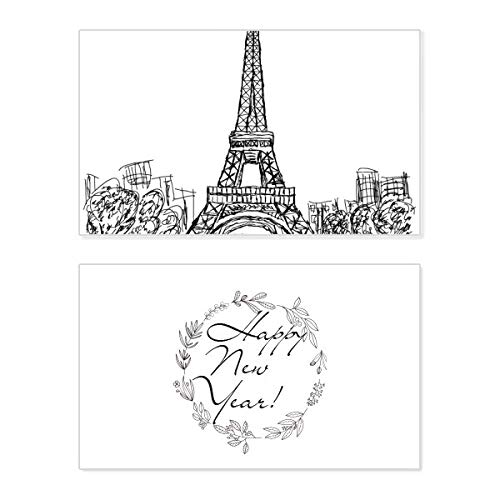 Tarjeta conmemorativa de Año Nuevo con diseño de la Torre Eiffel de París para felicitar fiestas