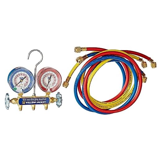 YELLOW JACKET 42004 Series 41 Manifold with 3-1/8" Gauges with Hoses