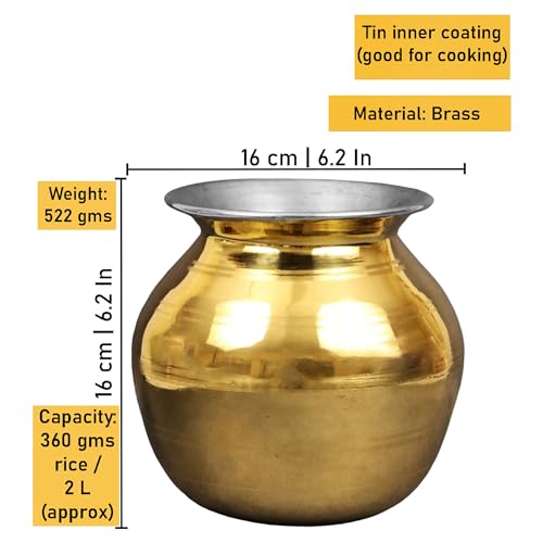 Image of Putrika Traditional Handcrafted Brass Utensil Pongal Pot| Pongal Paanai | Cookware|Urli|Heavy Weight Pot|Sankranthi Festival|Pot Inner TIN Coating [Weight: 520gm](6 inch Pot)