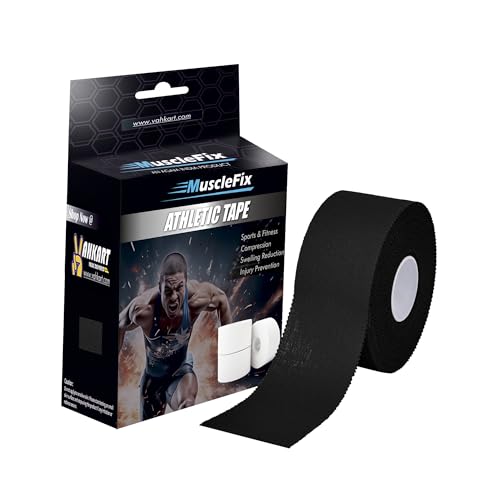 Image of Athletic Tape for Ankle, Wrist & Joint Protection, Easy-tear Breathable Soft Cotton Best Adhesive Medical Tape for Athletes & Trainers (Black, 2.5 cm * 13.7 m)