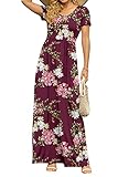 DB MOON Women's Casual Maxi Dresses Short Sleeve Empire Waist Long Dress for Beach with Pockets(Flow
