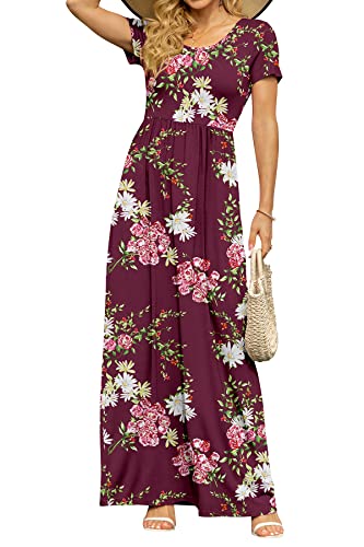 Image of DB MOON Womens 2026 Summer Maxi Dresses Casual Short Sleeve Empire Waist Spring Long Dress with Pockets