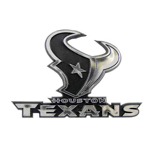 FANMATS 60289 NFL - Houston Texans Molded Chrome Emblem | Chrome | 3.25” x 3.25 | Bull Head Primary Logo & Wordmark