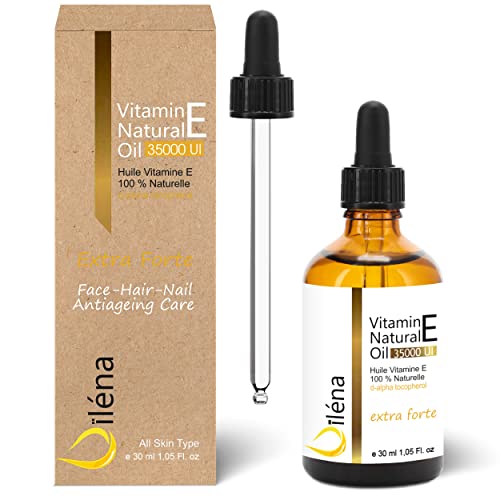 Oïléna - Olio di Vitamina E Extra Forte 30ml 100% Naturale | Antietà Anti-Rughe | Elimina Occhiaie | Rafforza Capelli e Unghie | Riduce Cicatrici | Indicato per Pelli Secche e Sensibili