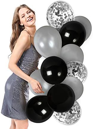 Silver Black Latex Balloons Silver Confetti Balloons 36 Pack for Birthday Retirement Party Engagement Graduation Party Decorations
