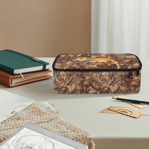 Image of Lizard Leaf Camo Pencil Case for Boys Large Capacity Pencil Pouch for Kids Multi-function Portable Lightweight Pen Box with Strap for School
