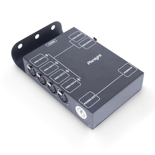 Pknight 4-Channel DMX Signal Splitter with Optical Isolation and PowerCON Linking Signal Amplifier Distributor for Stage Lighting (4 CH DMX Splitter)