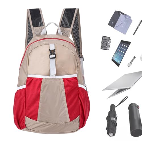 Mochila de viaje plegable – Mochila plegable de viaje – Mochila impermeable ligera estilo moderno para senderismo, camping viaje, rojo, Se référer au descriptif
