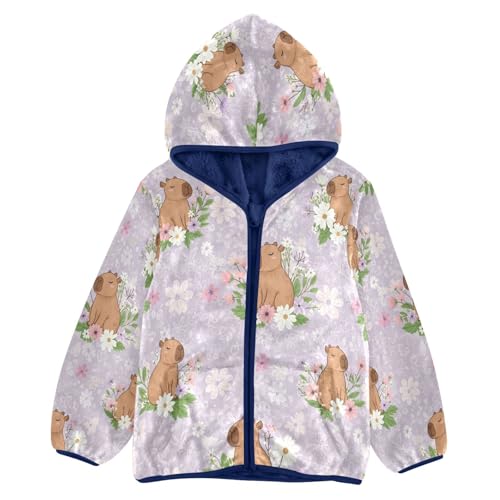 Cute Animals Among Flowers Toddler Fleece Jacket Girl Boys Hooded Fleece Jacket Coat Warm Outwear Zip-up 3-10T
