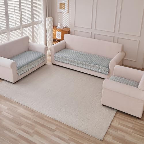 Image of HOKIPO 'BelleLace Series' 6 Seater Sofa Cover Mat in 3 Seater and 2 Seater and 1 Seater Configuration | Imperial Milk Velvet Mat with Anti Slip Backing, Cloud Grey (AR-5966+5964+5962-LGRY)