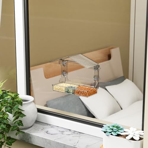 Yieach Acrylic Window Bird Feeders with Strong Suction Cups for Cats,Kid and Birds Lovers Gifts,Clear Bird Feeder for Window Viewing,Large Window Mount Birdfeeder,Birds House for Outdoors,Balcony