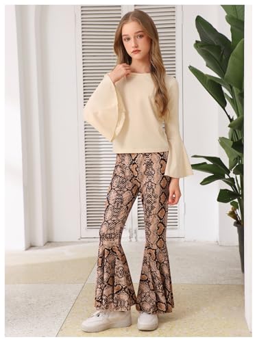 Image of WDIRARA Girl's 2 Piece Flounce Sleeve Top and Leopard Print Bell Leg Bottom Pants Set
