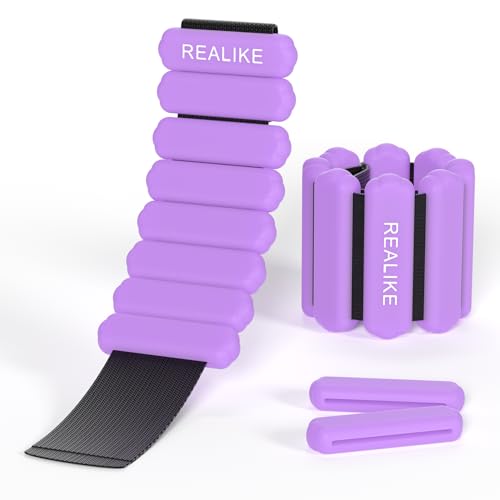 REALIKE Ankle Weights for Women Wrist Leg Adjustable Weighted Wristband for Pilates Yoga Walking Aerobics 2 Pieces in Set 1lb (453.5g) Per Piece (Lila)