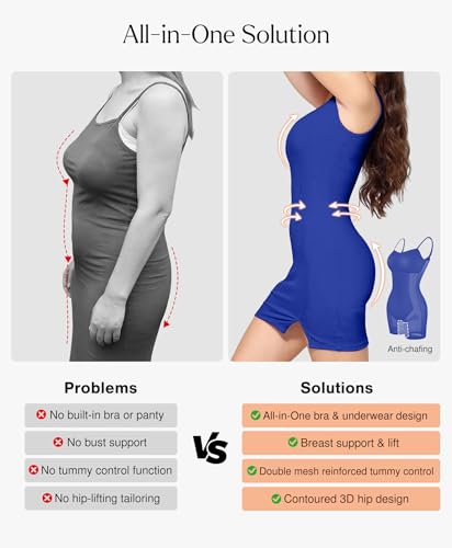 Image of Popilush Cocktail Dresses for Women Built in Shapewear Bra 8 in 1 Square Neck Mini Slit Party Summer Dress