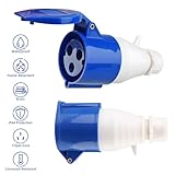 2PCS 32Amp Blue Industrial Socket, 3Pin Industrial Plug Socket IP44 32A 220-250V 2P+E Replacement Connector Sockets with Cover for Camping Caravan Construction Industry Workshop Shipyard Accessories - Image 3