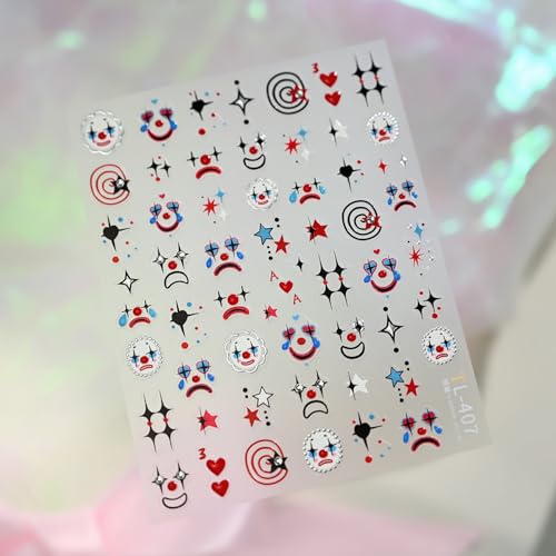 Image of Halloween Nail Art Stickers Joker Nail Sticker for Nails Art with Rhinestone Design Star Nail Decals 5d Self Adhesive Nails Charms for Women Girls Manicure DIY Decoration Accessories