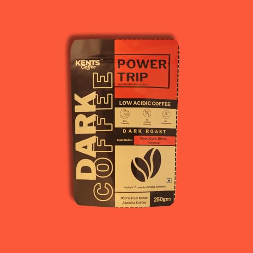 Image of Kents Coffee Power Trip - Dark Roast Coffee | LOW ACIDIC COFFEE | For Moka Pot, Drip Coffee Machines, Pour Over V60, Traditional Filter | 100% Indian Arabica | Bitter & Intense| Medium Fine Grind| Single Estate Chikmangalur | Washed Arabica Beans | Vienna Roast 200g Pack