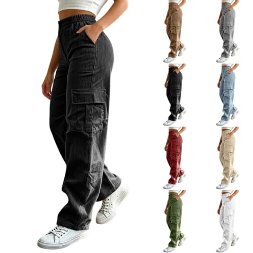 Corduroy Cargo Pants Women Elastic Waist Casual Hiking Pants with Pockets - image 1