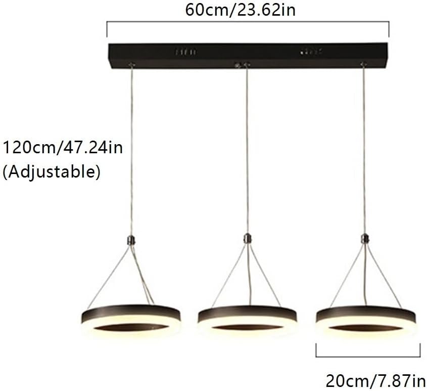 3-Light Ring LED Chandelier, Modern Acrylic Circle Hanging Lamp Adjustable Height Pendant Light for Dining Room Restaurant Bar Island(Warm Light)