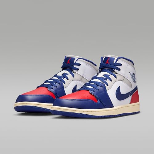 Image of Air Jordan 1 Mid Men's Shoes (White /University Red /Neutral Grey /Deep Royal Blue) Size 7